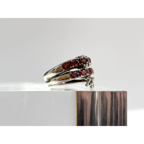 Dragon Wrap Around Garnet Figural 925 Sterling Silver Vintage Ring - sz 6.5 - Picture 12 of 15